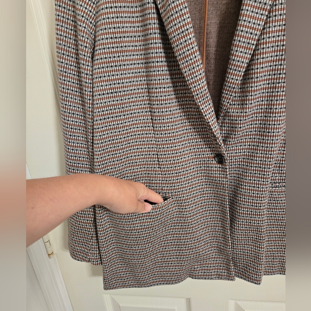 Nine West Women's Cream And Brown Houndstooth Polyester Blazer Size XL - Picture 2 of 8